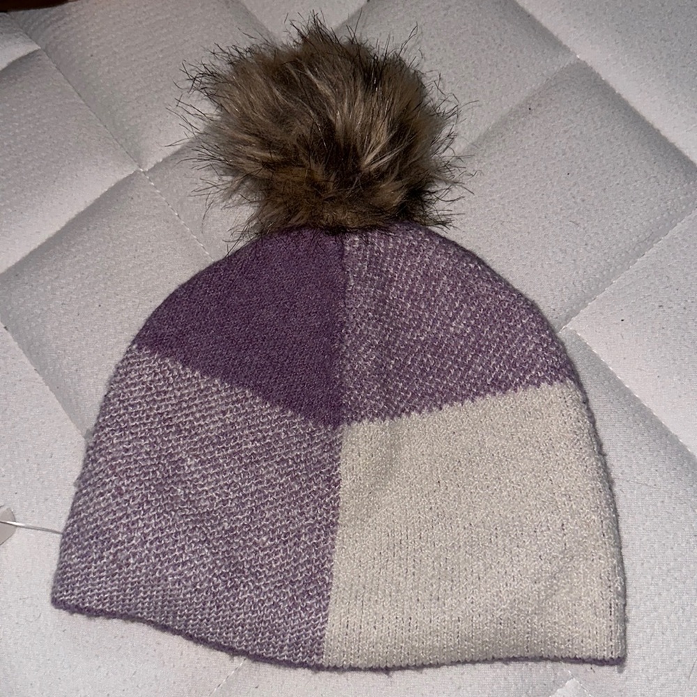 CHRISTIAN SIRIANO PURPLE AND WHITE CHECKERBOARD BEANIE